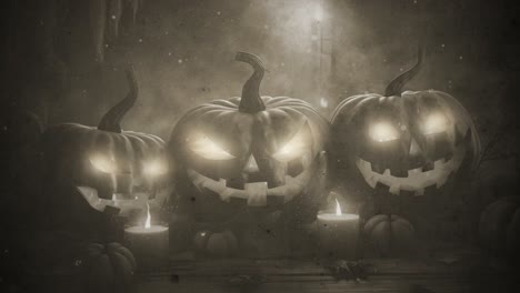 timeless halloween: vintage scene with a creepy jack o' lantern, sepia toned video