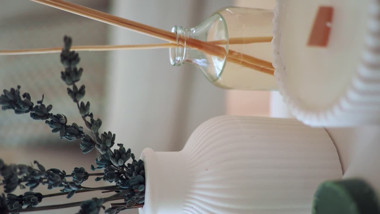 Still Life with Candle, Diffuser, and Lavender