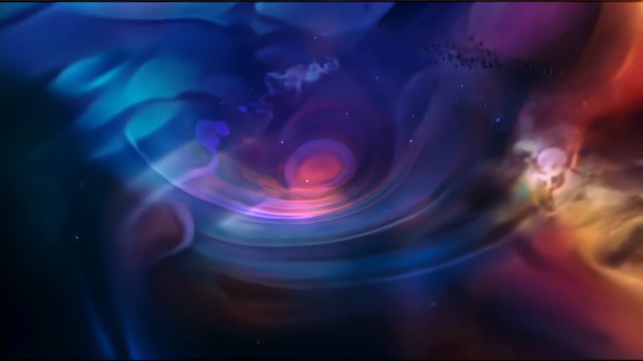 Animating nebula rings expanding and rotating in space zooming, intensifying cosmic hues