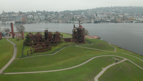 drone aerial tilt parallax around gas works park, seattle, ws