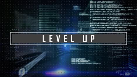 Unique-digital-video-of-level-up-text-with-computer-coding-in-background