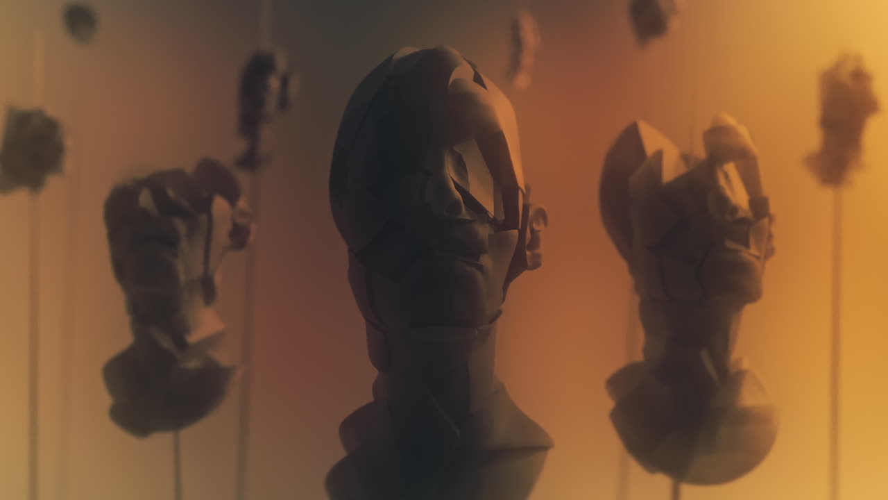 Crushed android heads on spikes on the yellow background