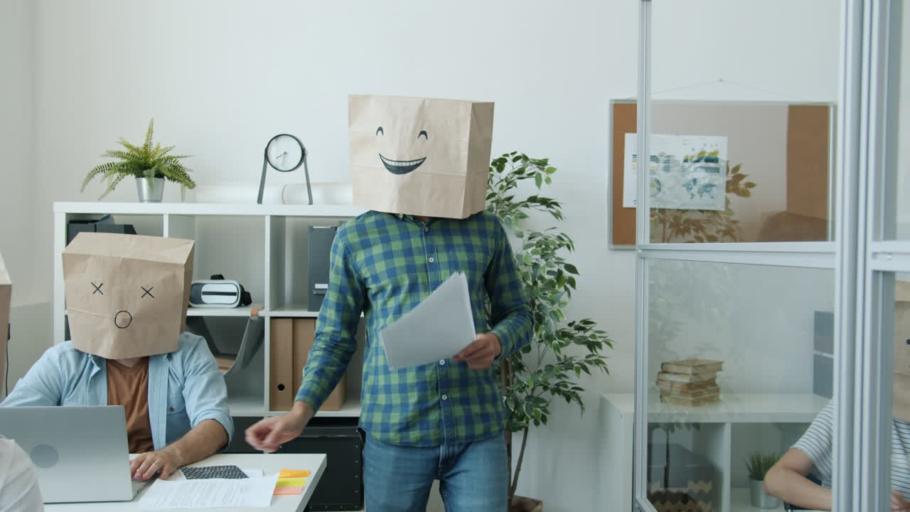 Funny Office Meeting with Paper Bags