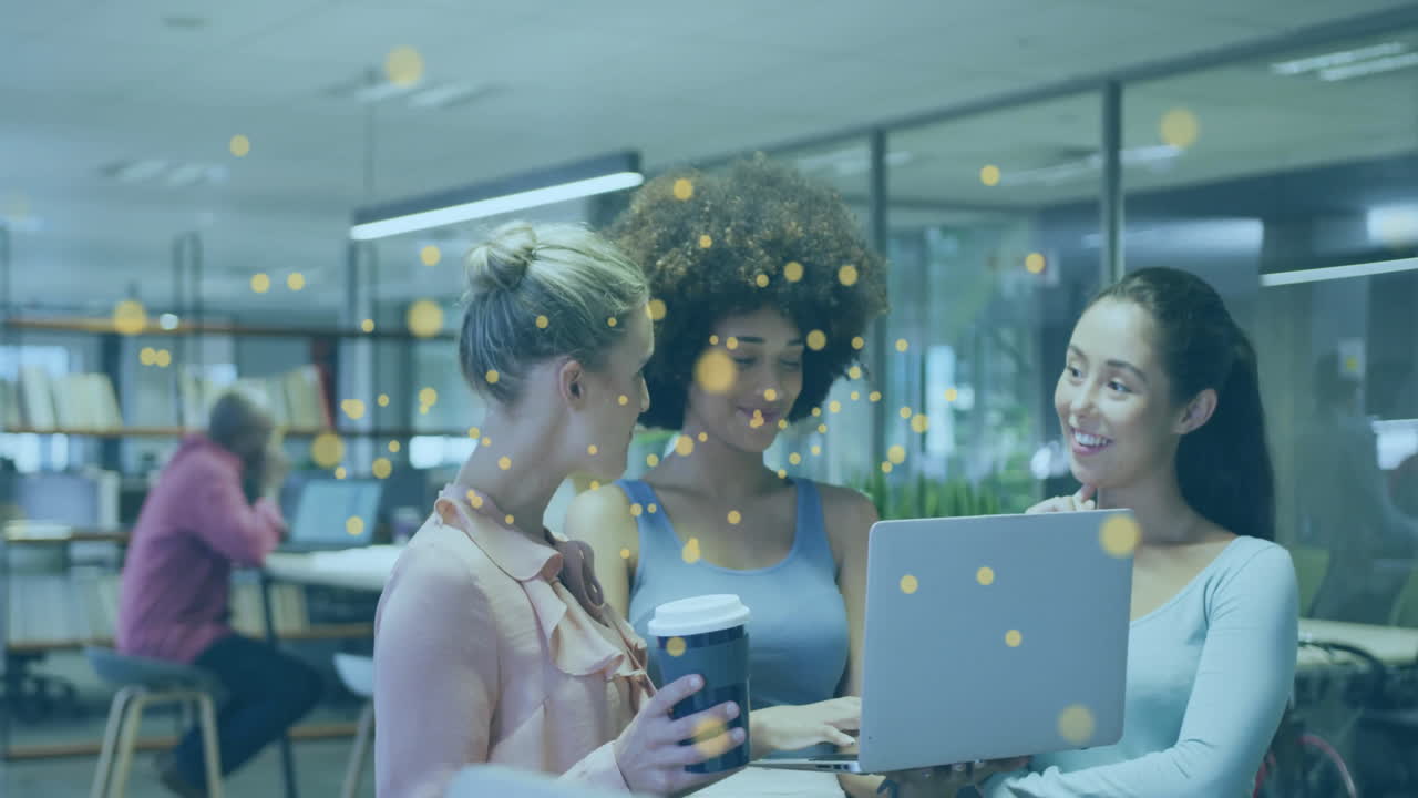 Animation of network of connections over diverse businesspeople in office
