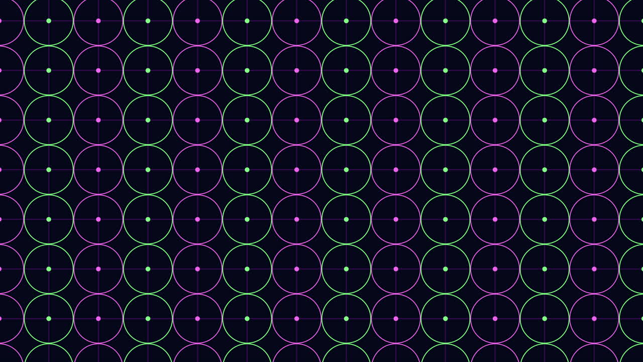 Digital grid with neon geometric circles in rows