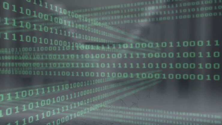 Animation of data processing and over dark background