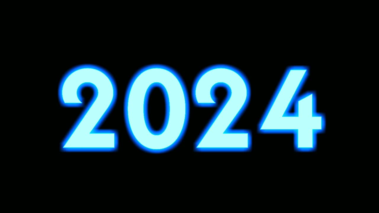 número azul claro de neón 2024 animación gráficos de movimiento en fondo negro