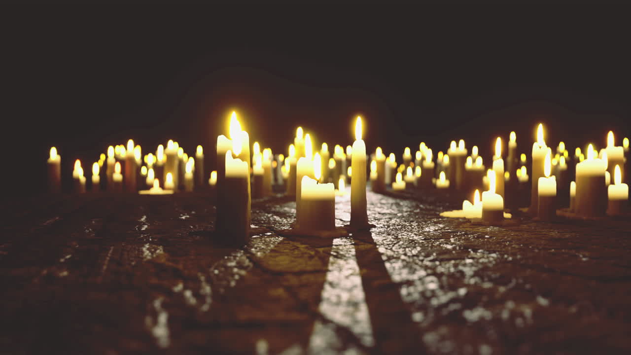 Candles illuminated in a dark setting creating a serene atmosphere