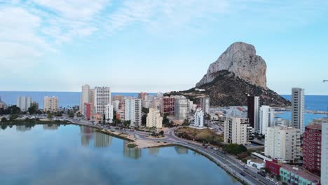 Drone-climb-near-Lake-Les-Salines-in-Calp,-Alicante,-Spain