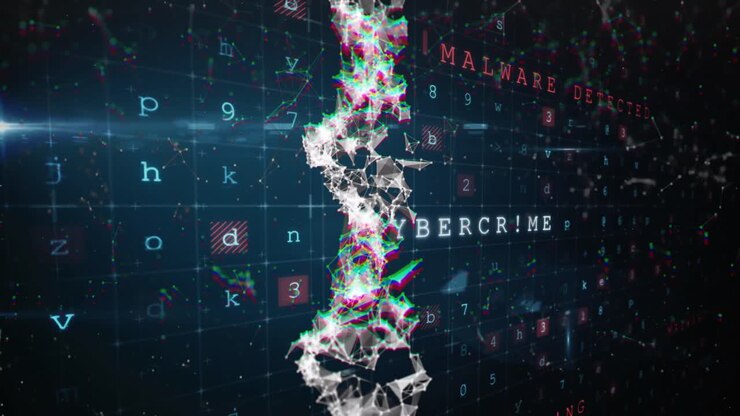 Animazione di DNA, firewall e scansione su sfondo blu notte