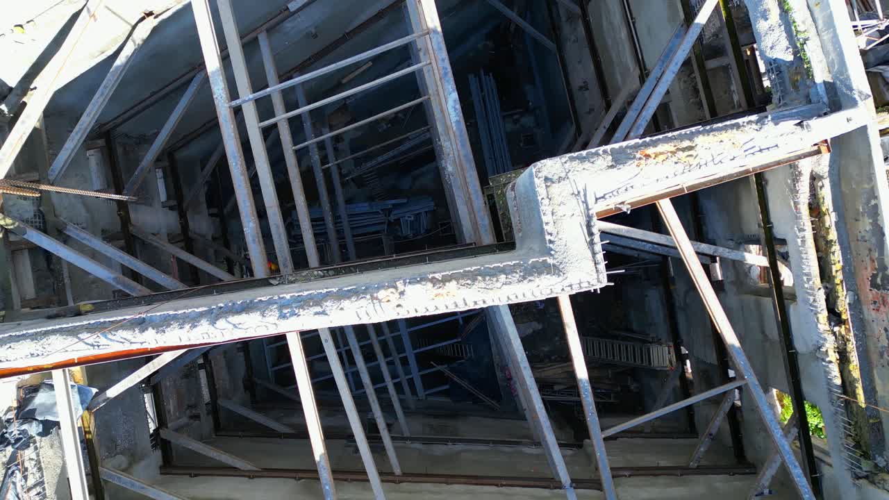 Seen from above buildings being remodeled with iron structures inside them,Lisbon,Portugal