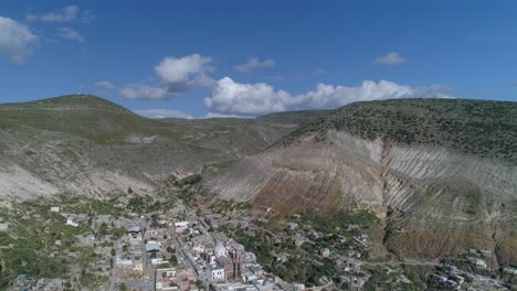 aerial panning down shot of real de catorce, san luis potosi mexico