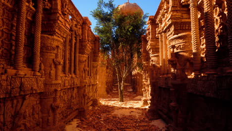 templo en ruinas con un árbol en el medio