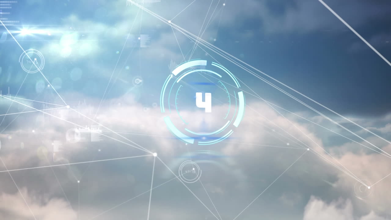 카운트다운과 연결 네트워크와 함께 범위 스캐닝의 애니메이션