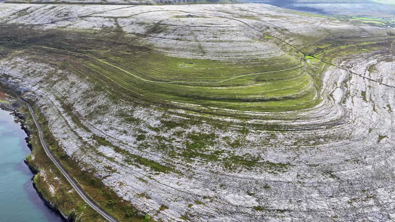 Ireland epic Locations drone flying over Black Head in The Burren Clare with the Coast road on The Wild Atlantic Way