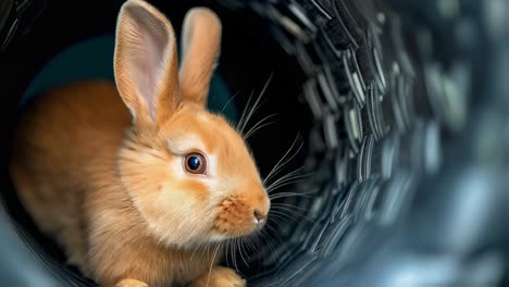 adorable baby bunny in a tunnel