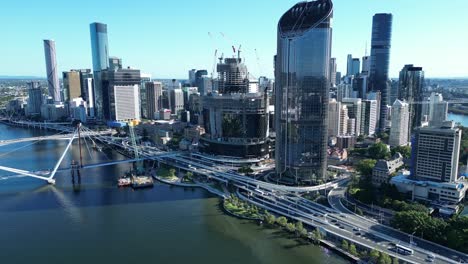 brisbane's queens wharf casino development drone pull away shot