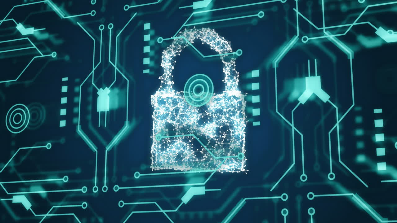 animación del candado, las conexiones y el procesamiento de datos a través de una placa de circuito