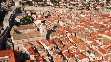 aerial view of dubrovnik old town and franciscan church and monastery in the late afternoon in croatia