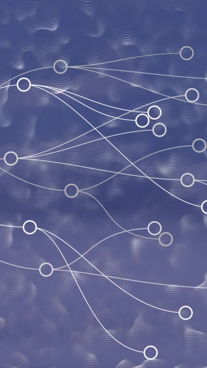 Animation of network of connections and shapes over cityscape