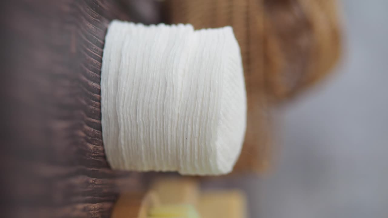 Close-up of Cotton Pads on Wooden Surface