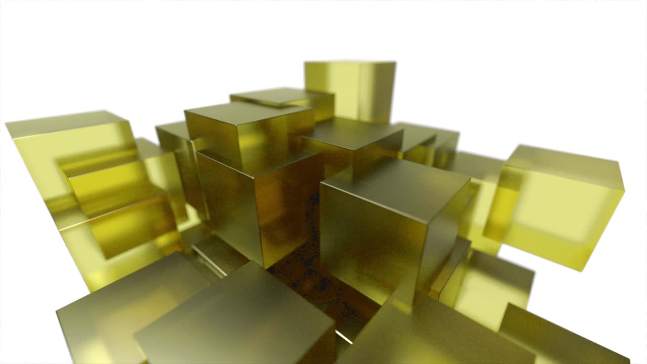 bloques de vidrio cubos flotantes entrelazados tecnología abstracta movimiento de fondo bucle 4k