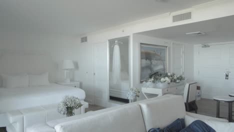 bridal suite with white interior design and minimalist furniture