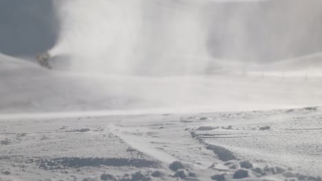 detail shot of ski tracks in fresh snow