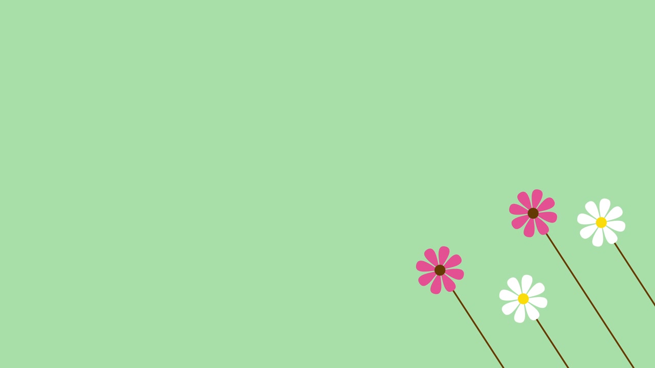 10s seamless loop of cute pink and white flowers gently swaying on a mint green background. Playful, minimal animation for spring, kids and cheerful design projects