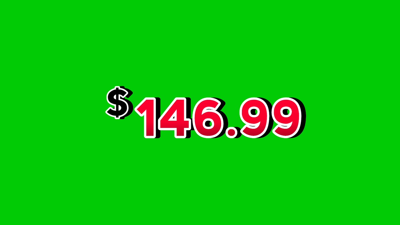 Animation red $146.99 dollars price tag motion graphics with smoke effects on green screen background. Perfect for ads, e-commerce, retail, discounts, and promo videos business concept video element