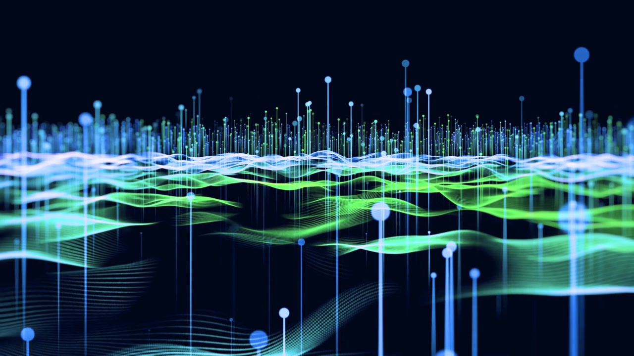 Dynamic Abstract Background of Digital Data Waves and Connecting Lines