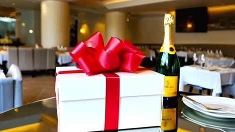gift and champagne in a restaurant