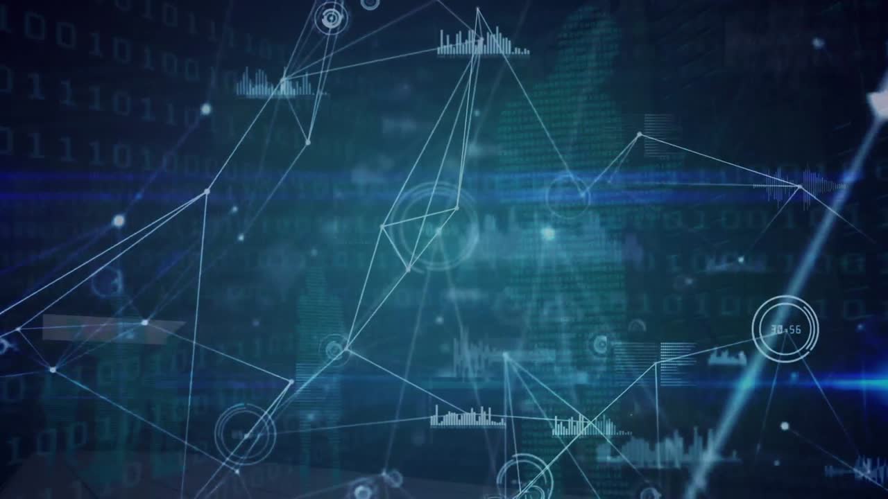 Animation of networks of connections with icons over data processing