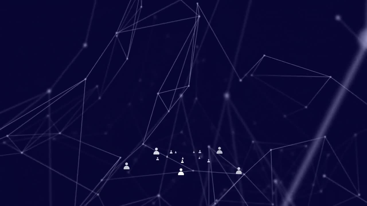 Network of connections and networks on dark blue background