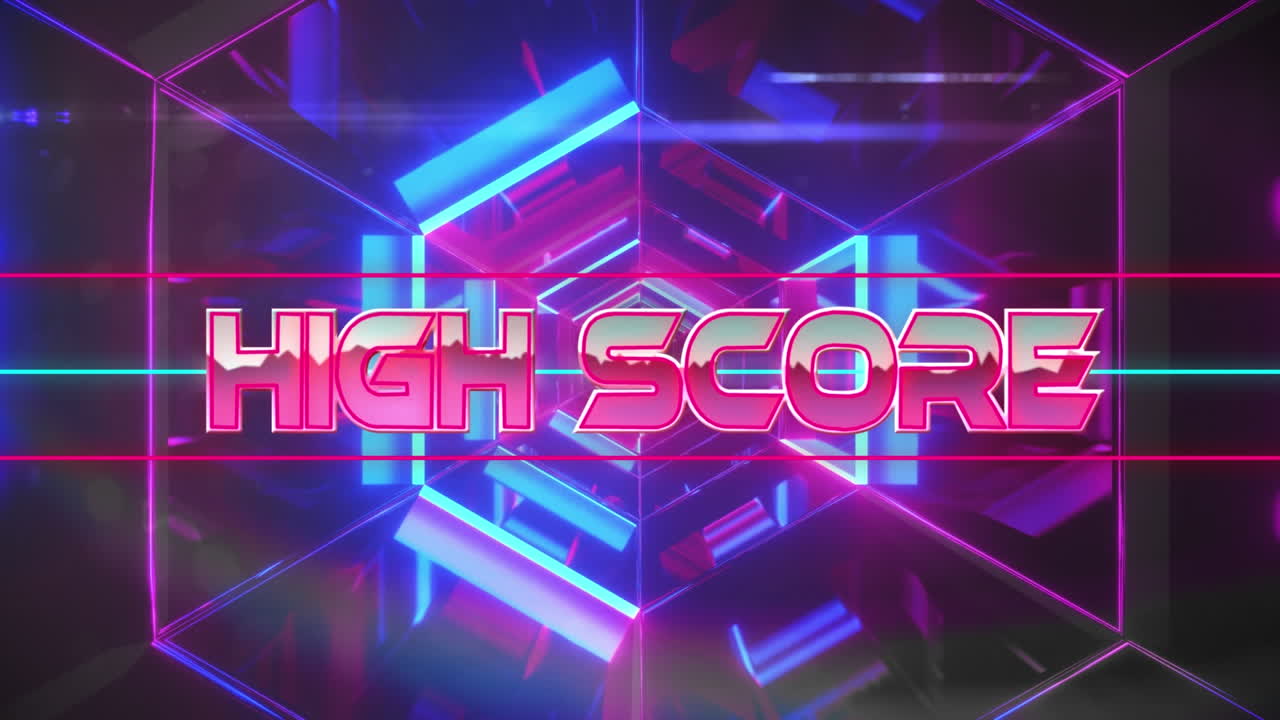 animación de la puntuación alta sobre líneas de neón con fallo en fondo negro