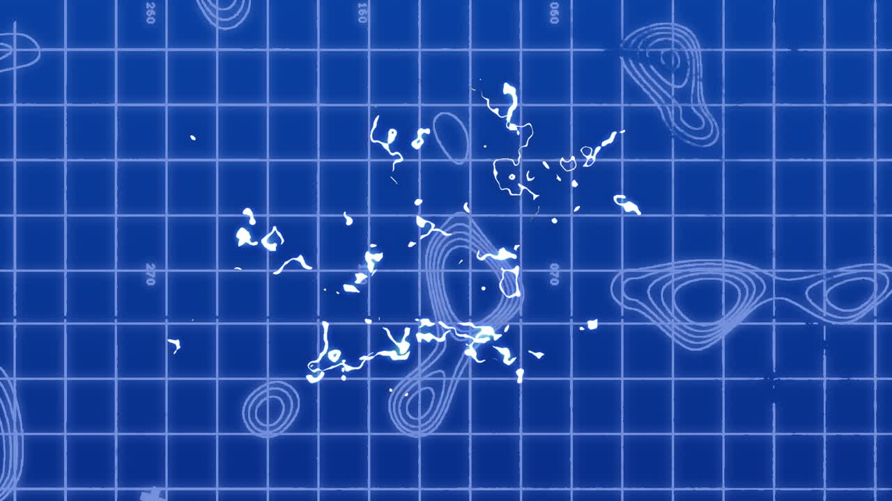 파란색 배경에 isohypses 위에 색 모양의 애니메이션