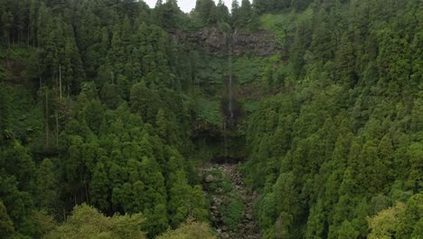 azores:drone unveils cascata do grená in lush park setting, portugal