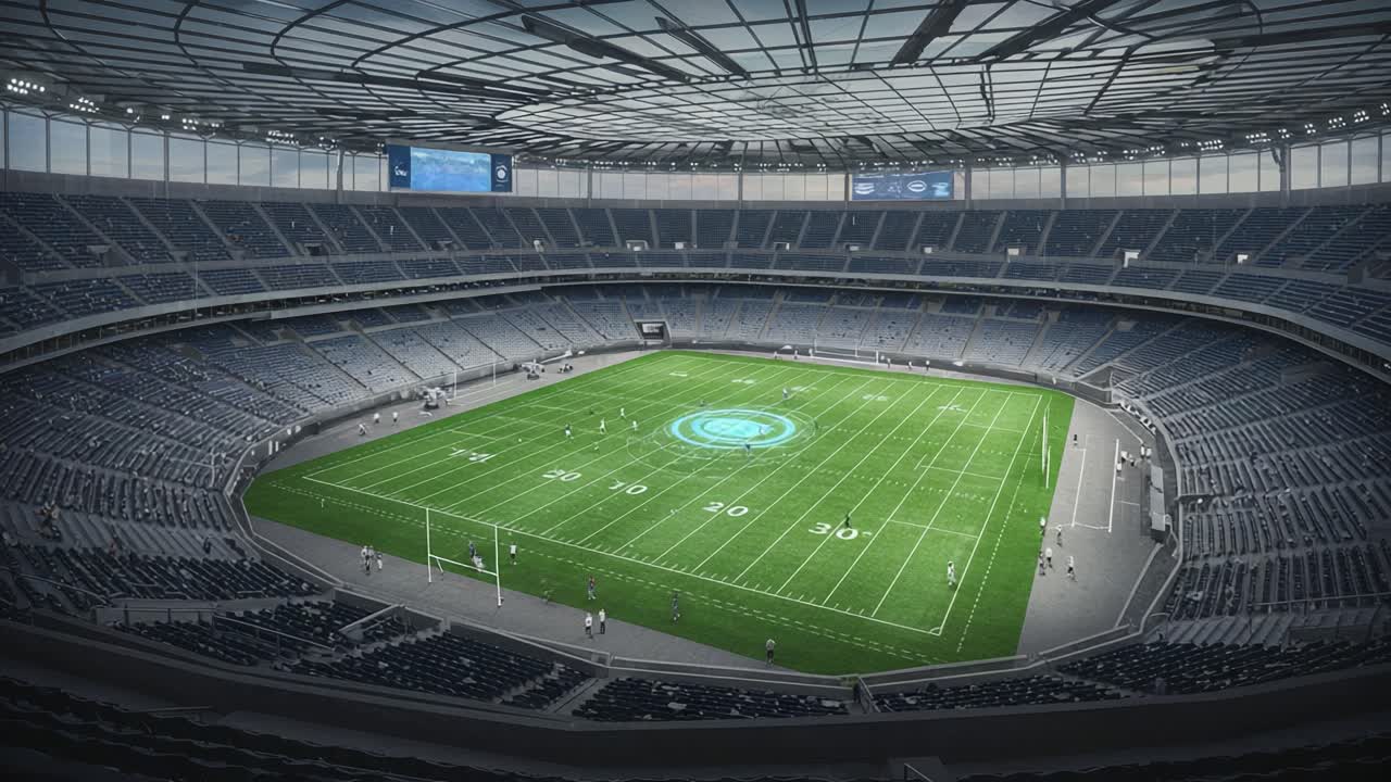 An Expansive Overview of a Modern Stadium Interior: Captivating Perspectives on the Field and Spectator Seating Arrangement