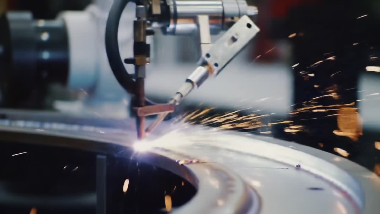Advanced Robotic Welding Process Captured in Two Key Frames: Initiation and Spark Emission Showcasing Precision Manufacturing Techniques