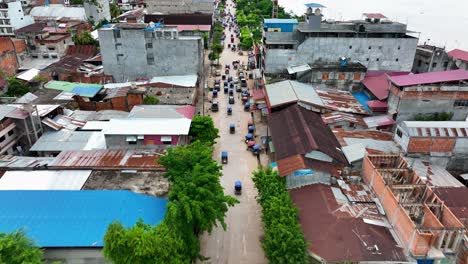 Pucallpa,-Perù---City-on-the-Amazon-River-jungle-rainforest---4k-HIgh-Resolution---Drone-fly-view-shot-from-above