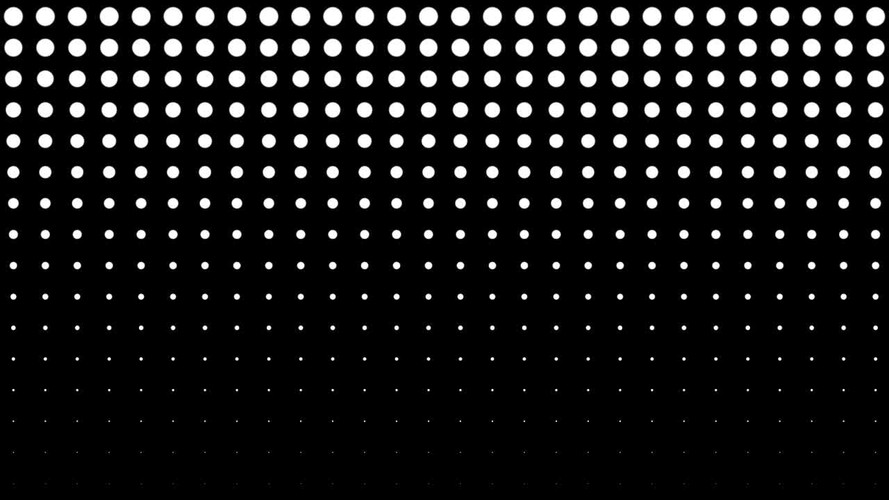 Seamless halftone white dots appear and disappear in motion at black background