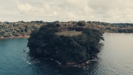 Drone-footage-of-abandoned-Fort-at-Panama's-biggest-river-entrance