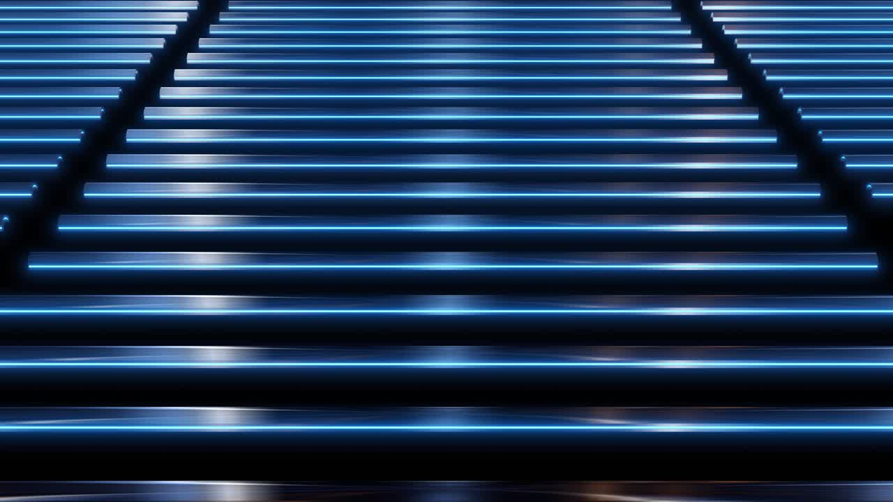 Futuristic Neon Blue Metal Stairs
