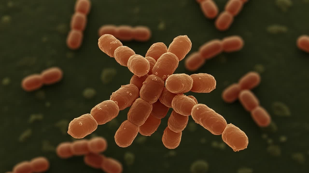Detailed Micrograph of Bacterial Colonies: Exploring the Structural Complexity and Arrangement of Microorganisms Underneath a Microscope