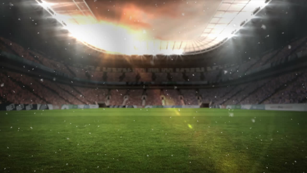 animación de copos de nieve cayendo sobre el estadio