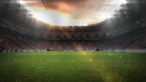 Animation-of-falling-snowflakes-over-stadium