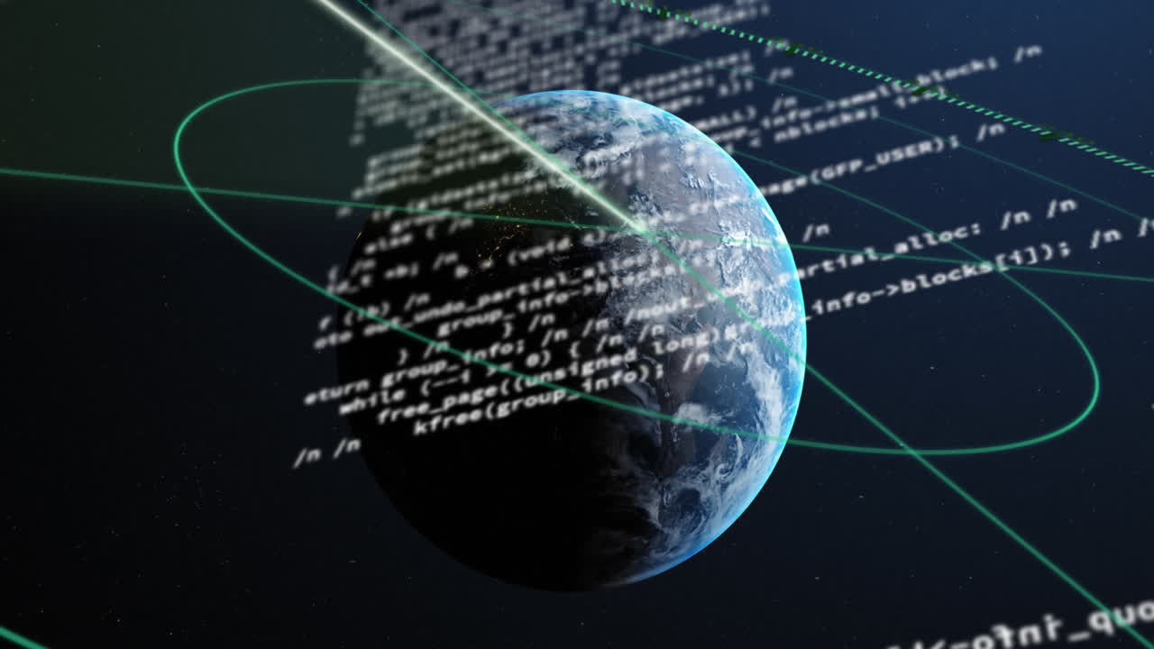 Animation of computer data processing over globe