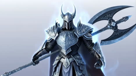 armored fantasy knight with glowing weapons