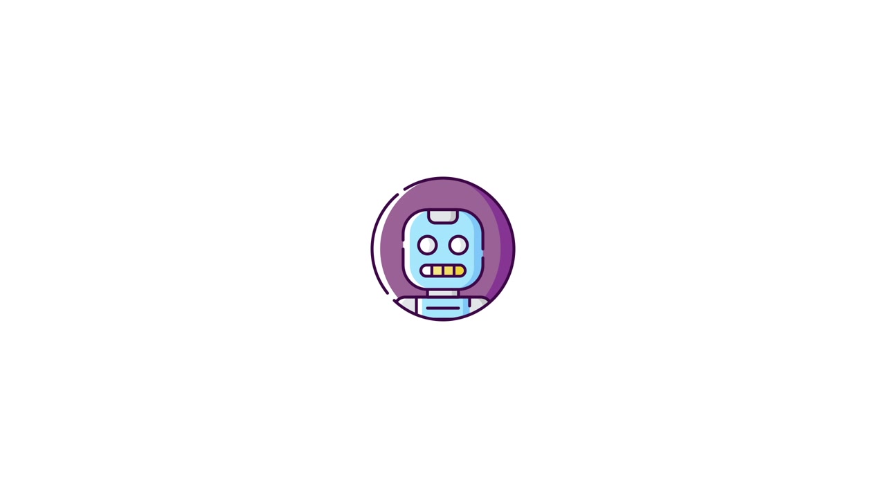 Icono animado de cabeza de robot con IA parpadeando y procesando datos