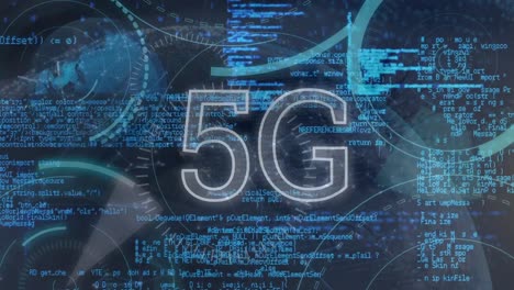 Animation-Der-Digitalen-Datenverarbeitung-Und-5g-Text-Auf-Blauem-Hintergrund